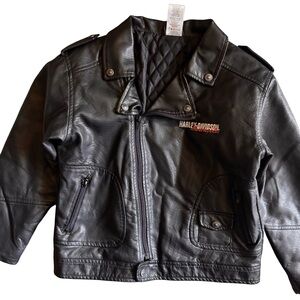 Harley-Davidson Kids Faux Leather Motorcycle Jacket – Black – Size 7